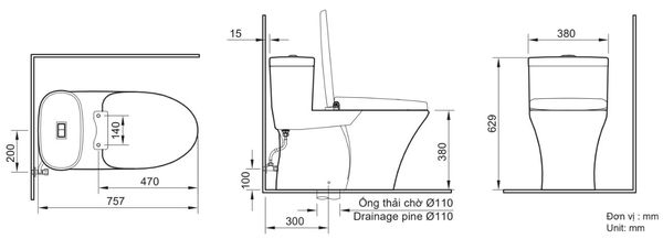 Bản vẽ kỹ thuật bồn cầu Inax 1 khối AC 959VAN