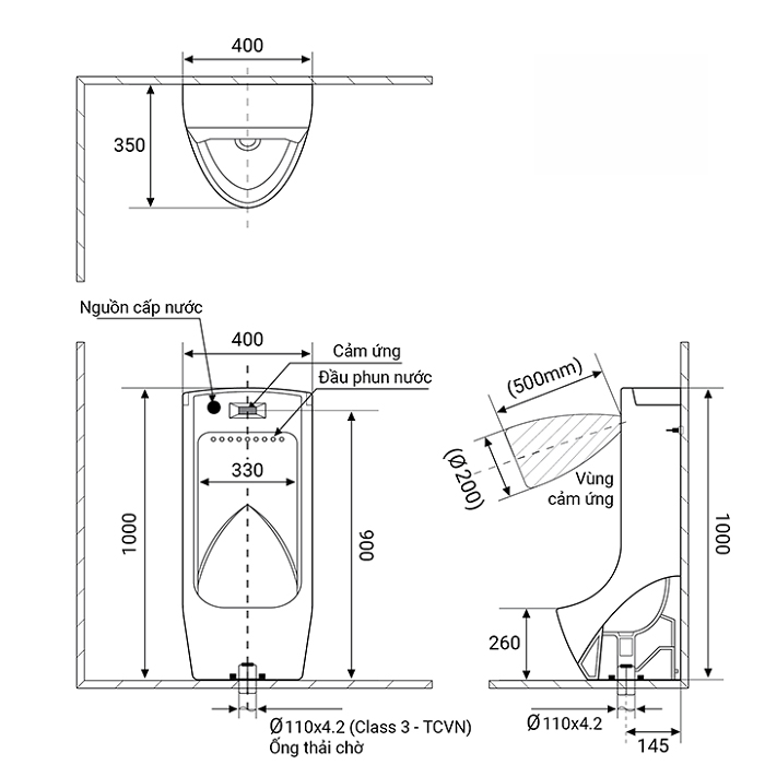 Kích thước bồn tiểu nam tiêu chuẩn 2024