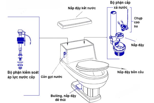 Cấu tạo đầy đủ của chiếc bồn cầu liền khối