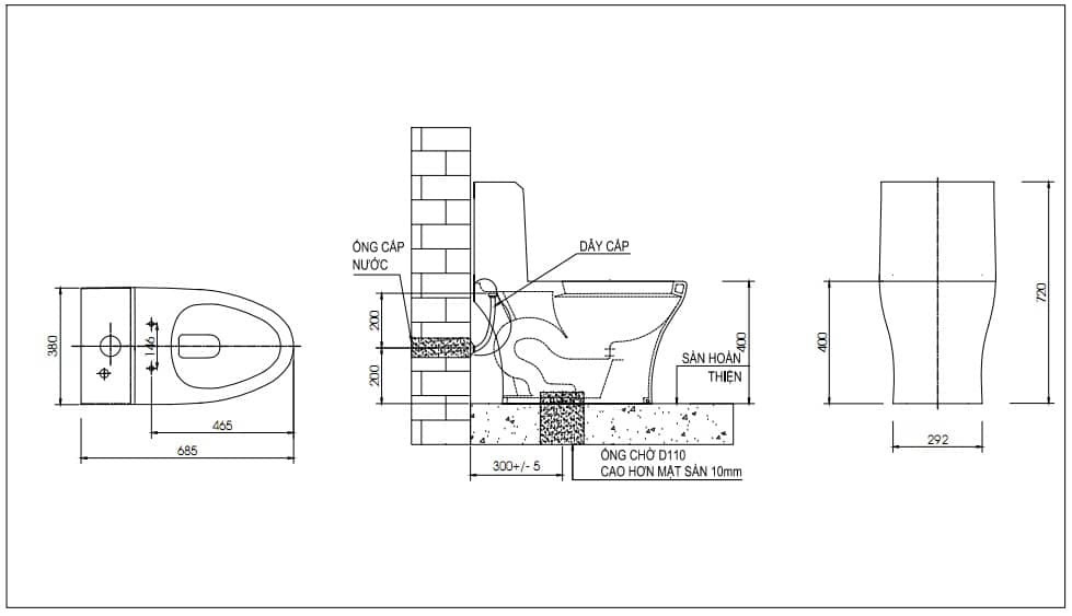 Khoảng cách đặt ống bồn cầu tiêu chuẩn