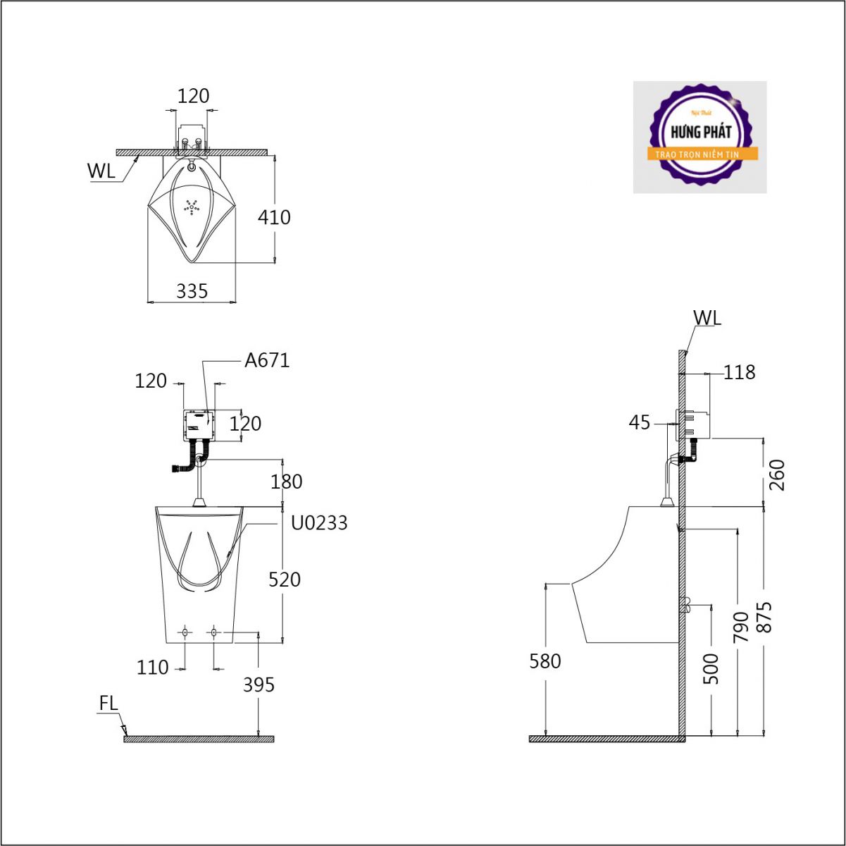 Bệ Tiểu Nam Caesar U0233 Treo Tường