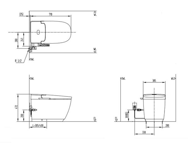 Bản Vẽ Bồn Cầu Thông Minh INAX AC-816VN SARAS LIGHT E