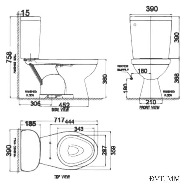 Chi tiết bản vẽ bồn cầu American Standard VF-2398 dòng WinPlus