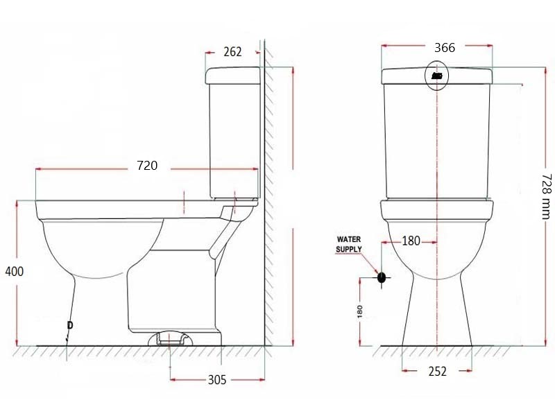 Bản vẽ tham khảo bồn cầu 2 khối American Standard VF-2714 dòng New Codie