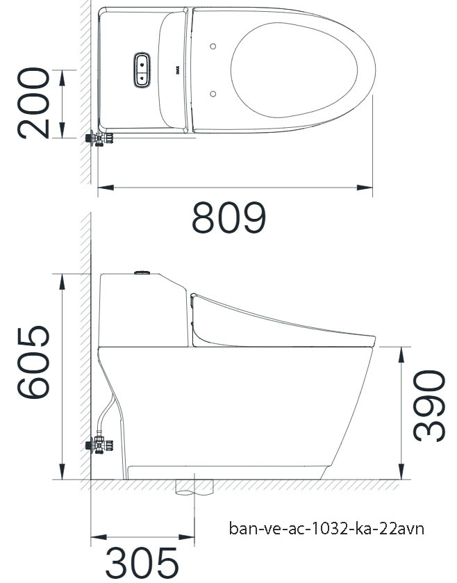 Bản vẽ bồn cầu thông minh Inax AC-1032/CW-KA22AVN