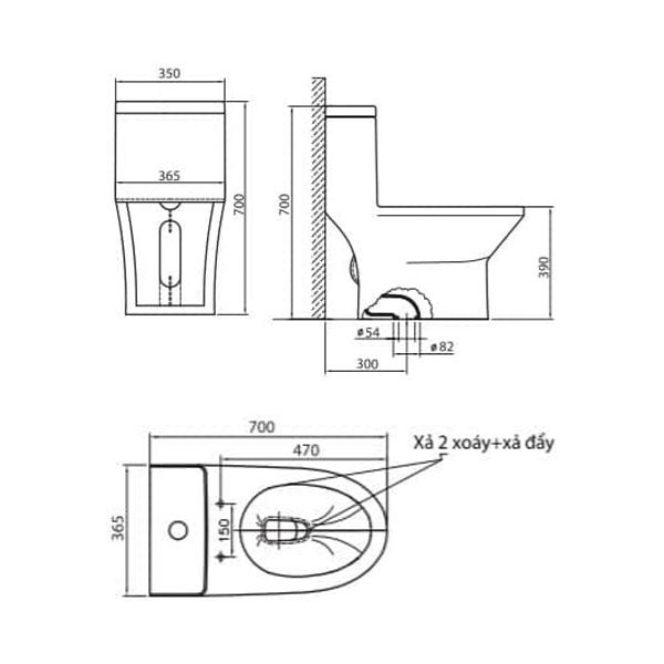 Bản vẽ bồn cầu 1 khối Mikado M602N