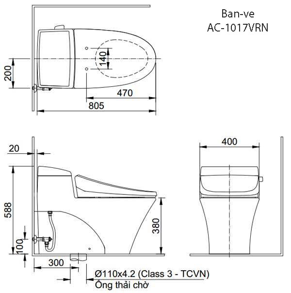 Bản vẽ bồn cầu Inax 1 khối AC-1017vrn