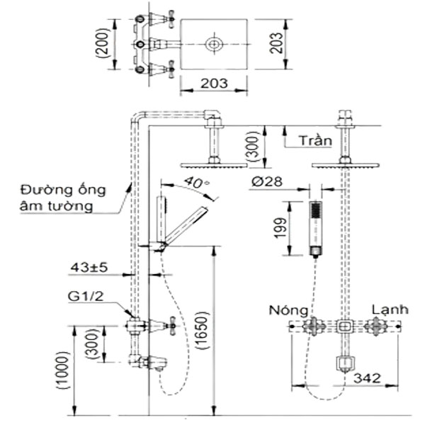 Bản vẽ lắp đặt của cây sen tắm nóng lạnh âm tường Inax BFV-81SEHC