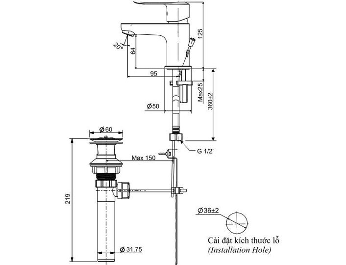 Bản vẽ Vòi Chậu Rửa Mặt Lavabo Inax LFV-2012S