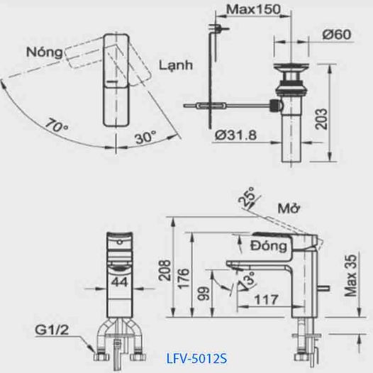 Bản vẽ Vòi Chậu Rửa Mặt Lavabo Inax LFV-5012S