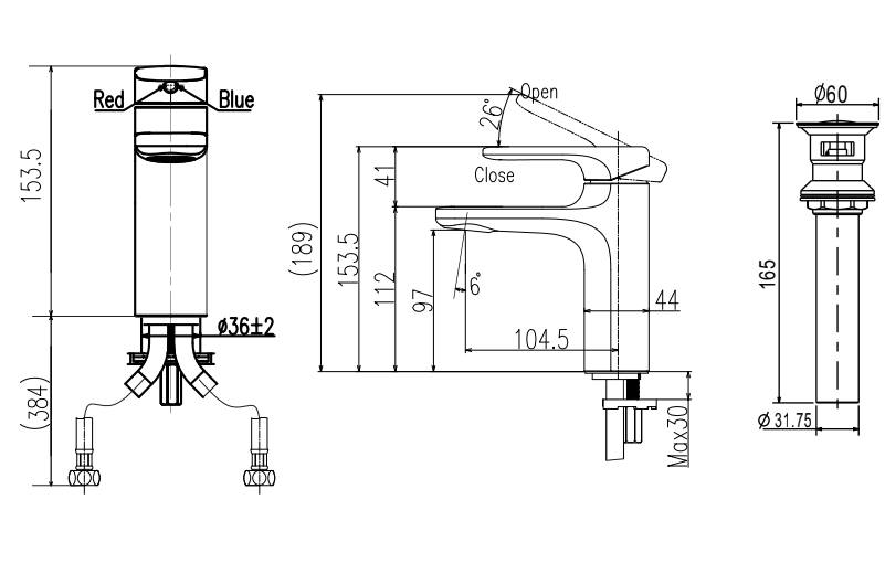 Bản vẽ chi tiết vòi chậu rửa mặt lavabo inax nóng lạnh LFV-632S-2