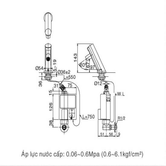 Vòi Cảm ứng chậu rửa mặt lavabo nóng lạnh inax AMV-50B