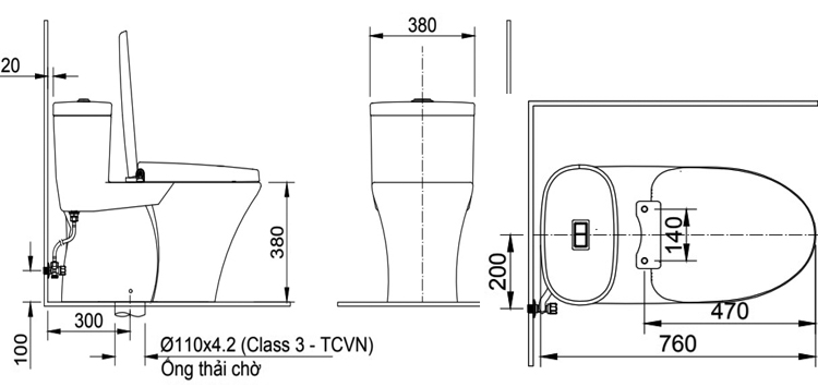 Bảng vẽ kỹ thuật bồn cầu AC-959VAN