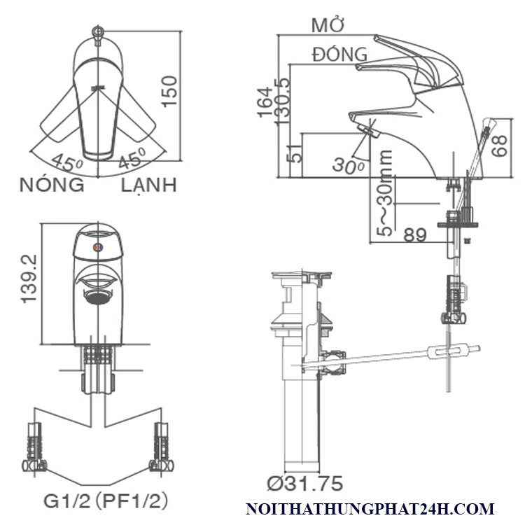 Kích thước vòi chậu rửa mặt inax lfv-3002s Vòi chậu rửa mặt nóng lạnh lavabo inax LFV-502S