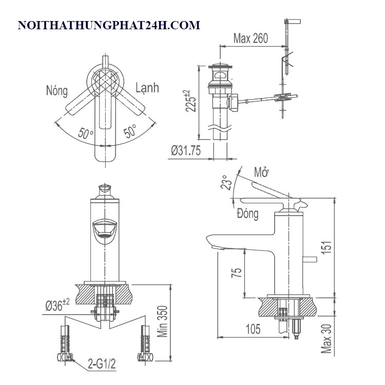 Kích thước vòi lavabo nóng lạnh inax lfv-4102s Vòi chậu rửa mặt nóng lạnh lavabo inax LFV-4102S