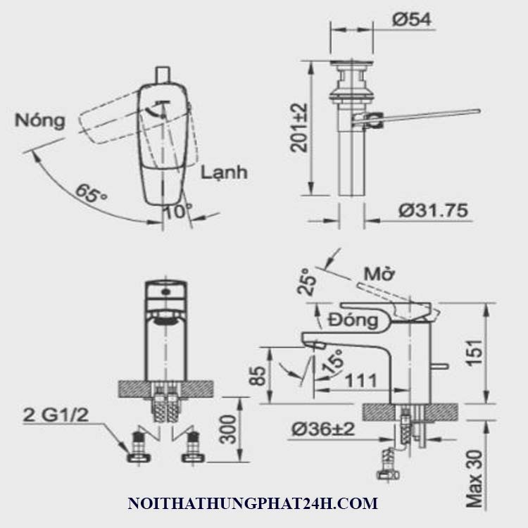 Vòi chậu rửa mặt nóng lạnh lavabo inax LFV-5002S