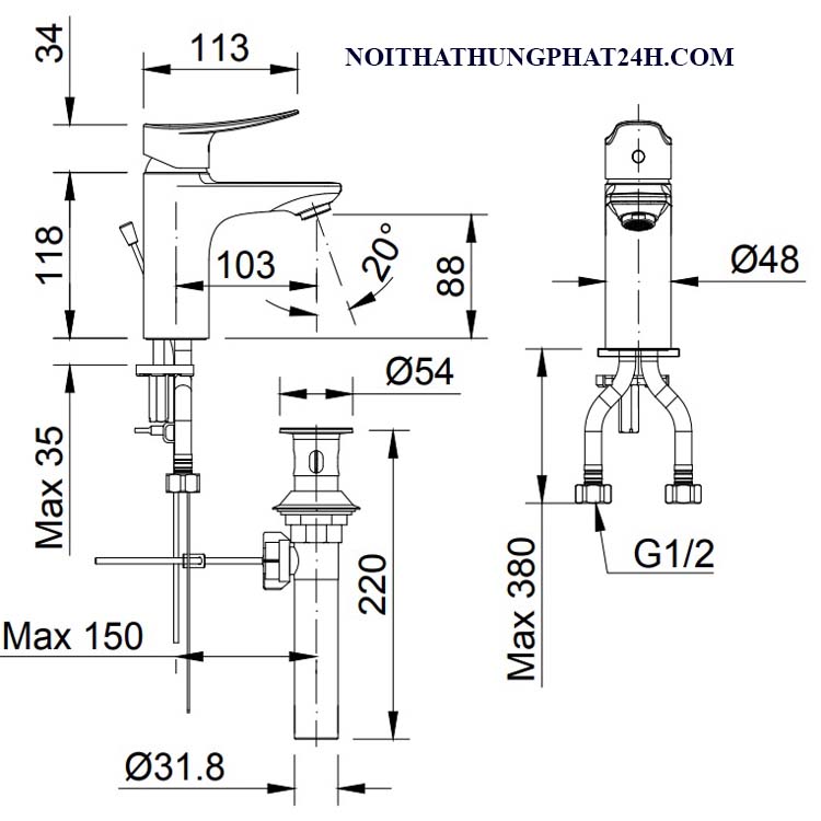 Vòi chậu rửa mặt nóng lạnh lavabo inax LFV-502S