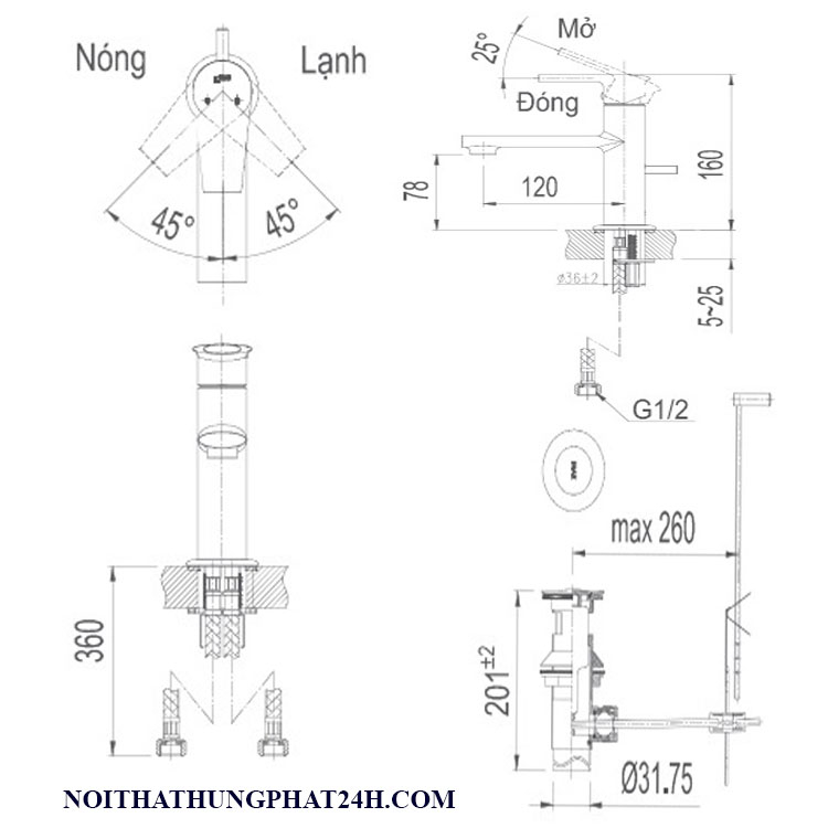 Kích thước vòi lavabo inax lfv-7102s Vòi chậu rửa mặt nóng lạnh lavabo inax LFV-7102S