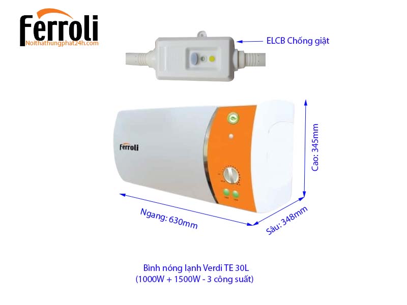 Chi tiết bình nóng lạnh Ferroli gián tiếp Verdi TE 30L