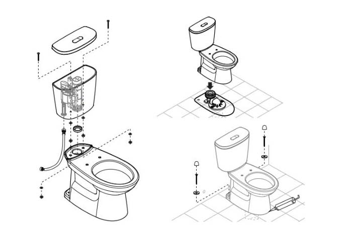 Lắp đặt bệ ngồi và két nước bồn cầu