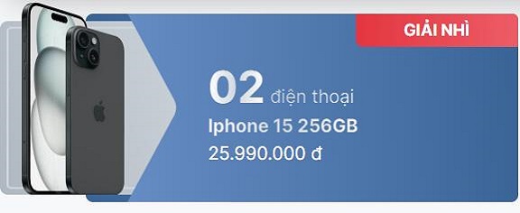 Khi khách hàng quay số trúng giải nhì được tặng ngay 1 điện thoại Iphone 15 256GB