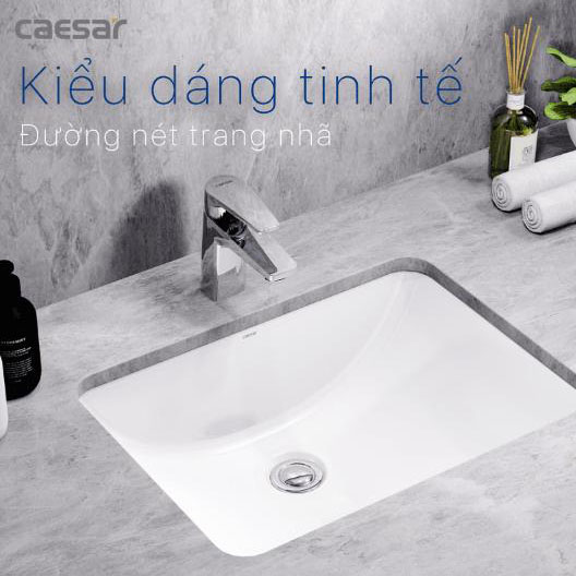 Lavabo âm bàn Caesar có thiết kế âm xuống mặt bàn, tạo ra một bề mặt liền mạch và gọn gàng, dễ dàng vệ sinh