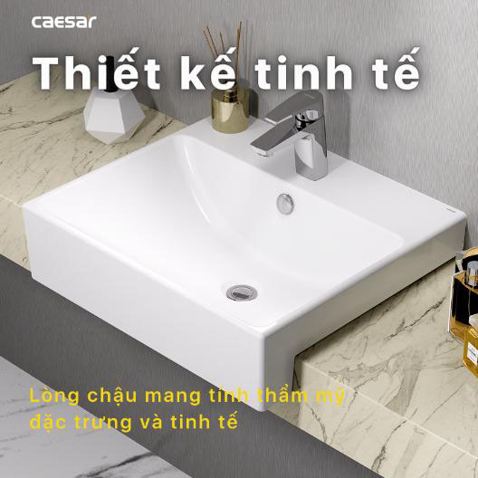 Lavabo đặt bán âm bàn Caesar có thiết kế hiện đại và sang trọng, giúp tiết kiệm không gian, thích hợp cho những phòng tắm có diện tích nhỏ gọn