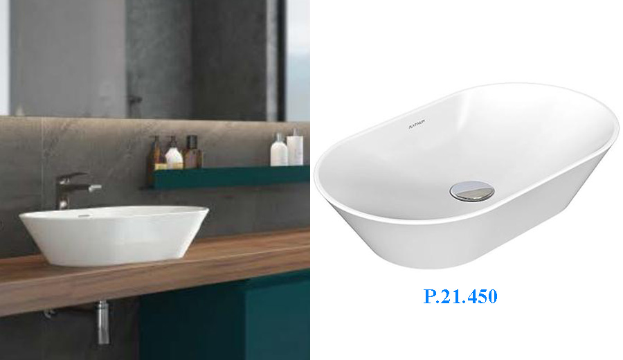 Lavabo được đặt hoàn toàn lên bề mặt bàn, với thiết kế nổi bật và dễ lắp đặt