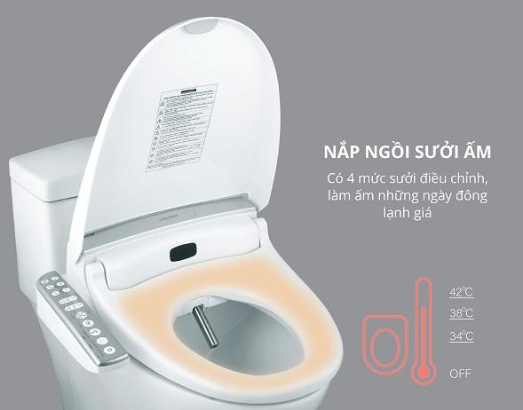 Nắp bàn cầu Caesar TAF 200H bằng nhựa ABS kháng khuẩn và chức năng sưởi ấm bệ ngồi, rửa bằng nước ấm