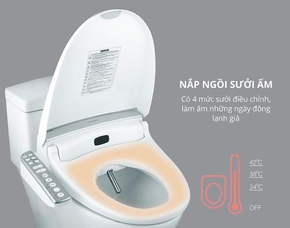 Nắp bàn cầu Caesar CD1348+TAF200H bằng nhựa ABS kháng khuẩn và chức năng sưởi ấm bệ ngồi, rửa bằng nước ấm