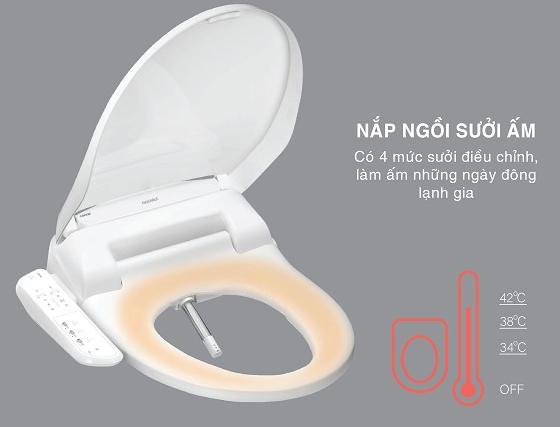 Nắp bàn cầu Caesar CD1349+TAF400H bằng nhựa ABS kháng khuẩn và chức năng sưởi ấm bệ ngồi, rửa bằng nước ấm