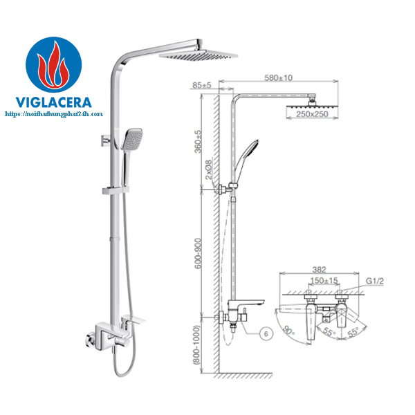 Vòi sen tắm cây Viglacera cao cấp chính hãng, giá rẻ tại Nội Thất Hưng Phát