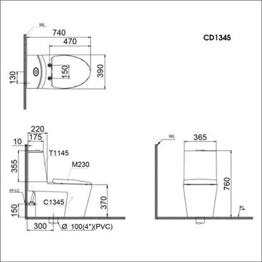 Bồn Cầu 2 Khối Caesar CD1345