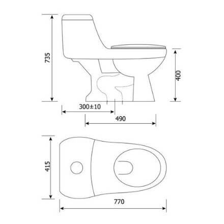 Bản vẽ bồn cầu 1 khối Hảo Cảnh 1007