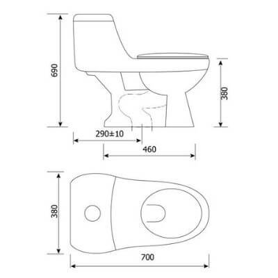 Bản vẽ bồn cầu 1 khối Hảo Cảnh 1021