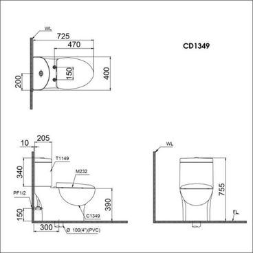 bồn cầu 2 khối Caesar CD1349