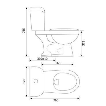 Bản vẽ bồn cầu 2 khối Hảo Cảnh V116