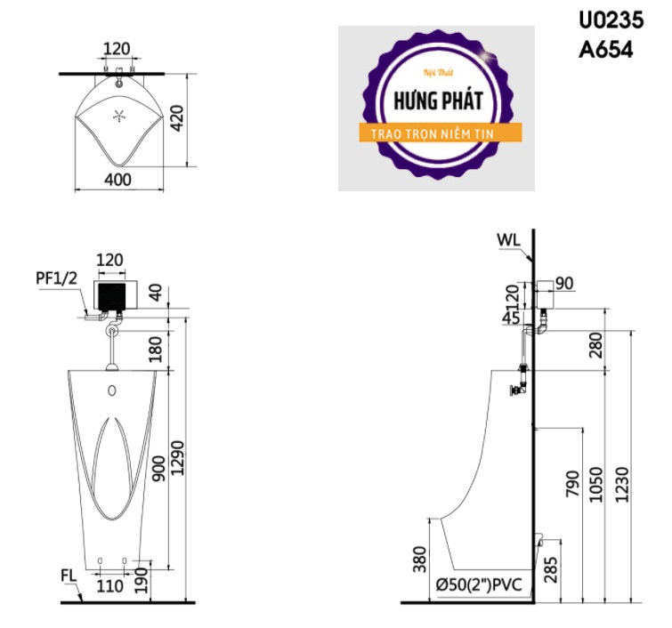 Bồn Tiểu Nam Caesar U0235 Treo Tường