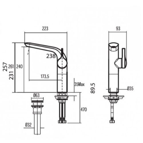 Bản vẽ kỹ thuật vòi lavabo nóng lạnh cổ cao American Standard WF-6802