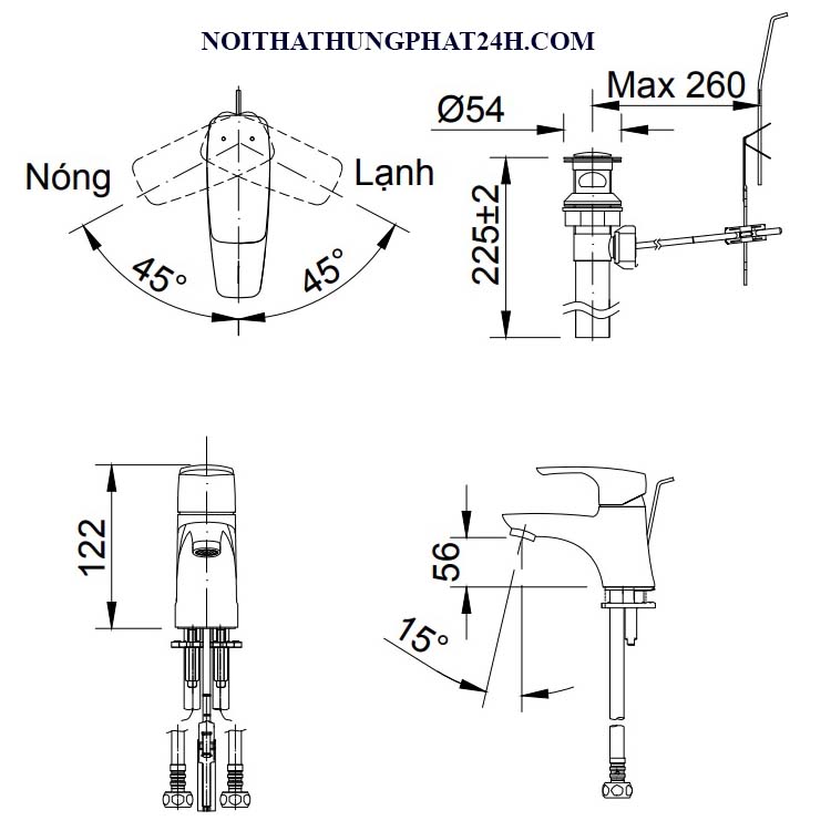 Vòi chậu rửa mặt nóng lạnh lavabo inax LFV-212S