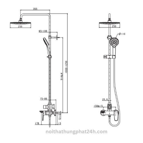 Bộ sen cây tắm nóng lạnh American Standard WF-1772