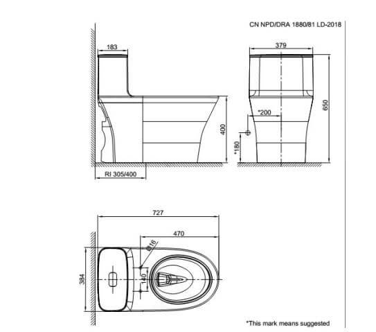 Bồn cầu 1 khối American Standard WP-1880N xả 2 nút nhấn  màu trắng