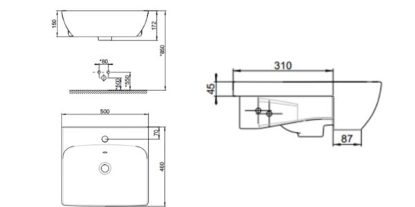 Chậu rửa lavabo đặt nửa bàn American Standard WP-F301