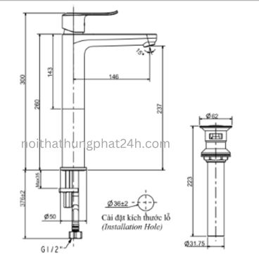 Vòi lavabo nóng lạnh cổ cao  Inax LFV-2012SH