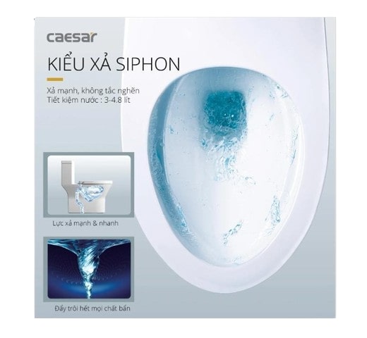 Bồn cầu caesar 1 khối  được thiết kế với kiểu xả mạnh mẽ cuốn trôi mọi vết bẩn dễ dàng