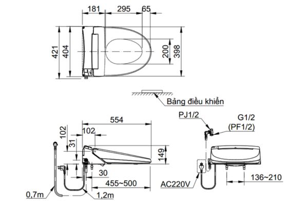 Thông số kỹ thuật xí bệt Inax thông minh