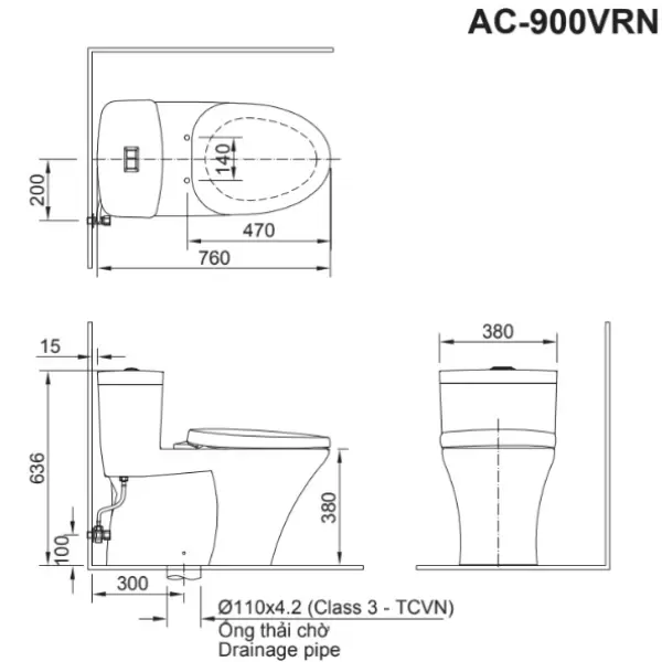 Bồn Cầu Inax 1 khối AC-900VRN