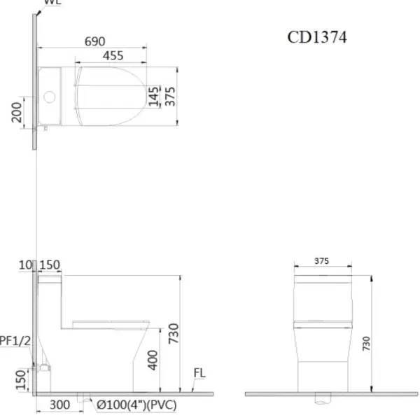 Bồn Cầu 1 Khối Caesar CD1374