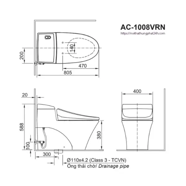 Bồn Cầu Inax 1 khối AC-1008VRN