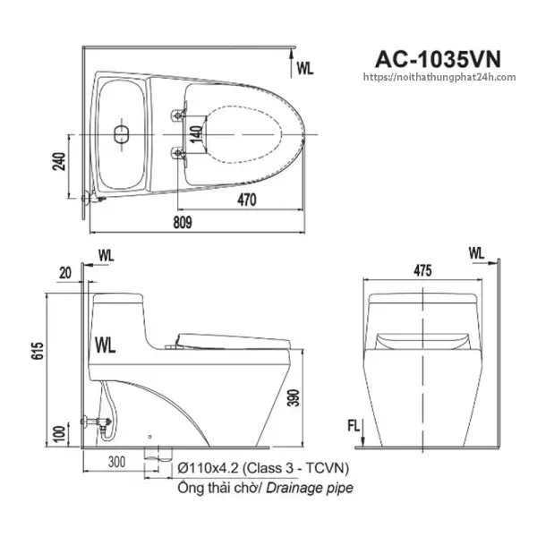 Bồn Cầu Inax 1 khối AC-1035VN